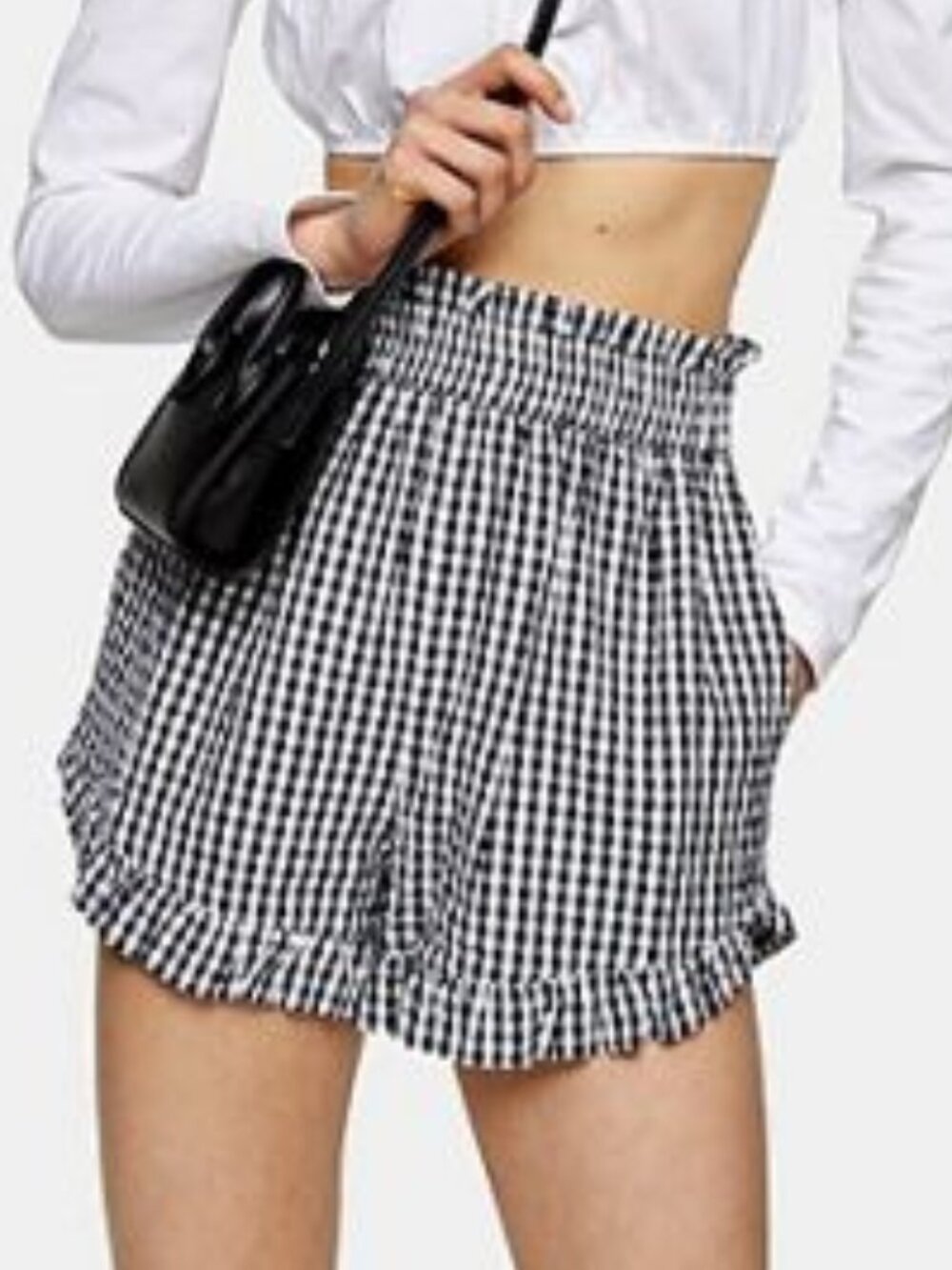 Topshop Black & White Gingham Ruffle Shorts | Size 10